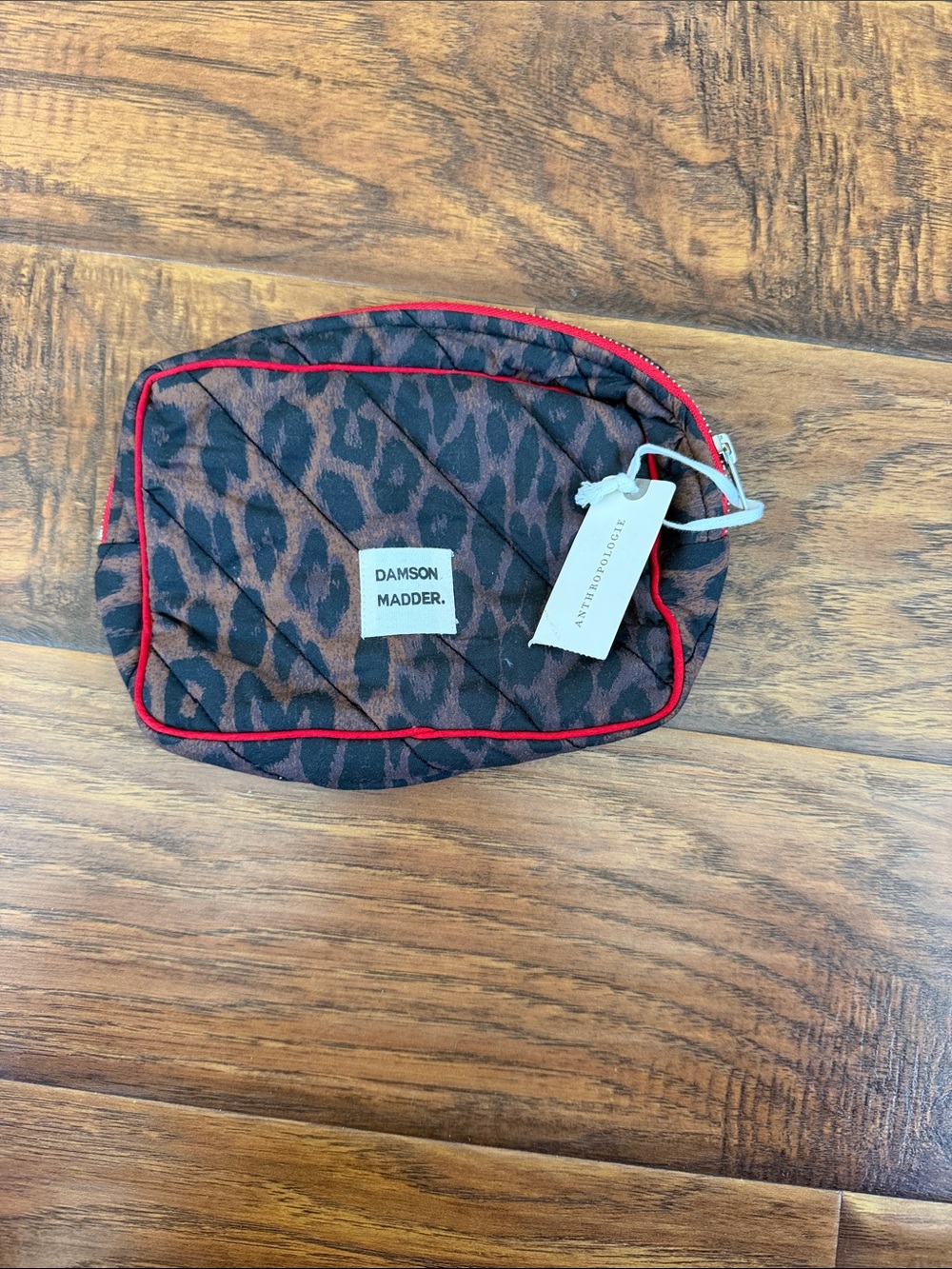 Leopard print w/red trim makeup bag